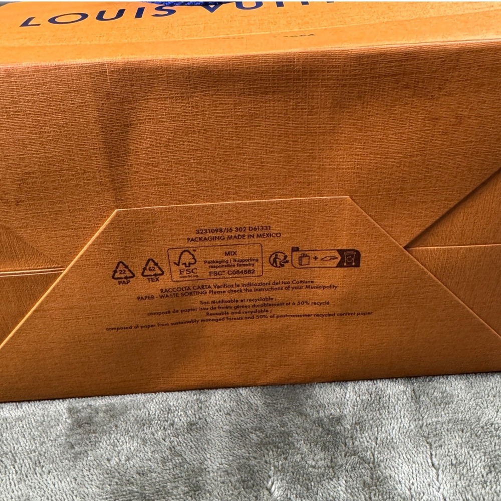 Louis Vuitton Small Orange Paper Shopping Bag Blue Ribbon Handles 8.5x7x4.5 - Picture 4 of 6